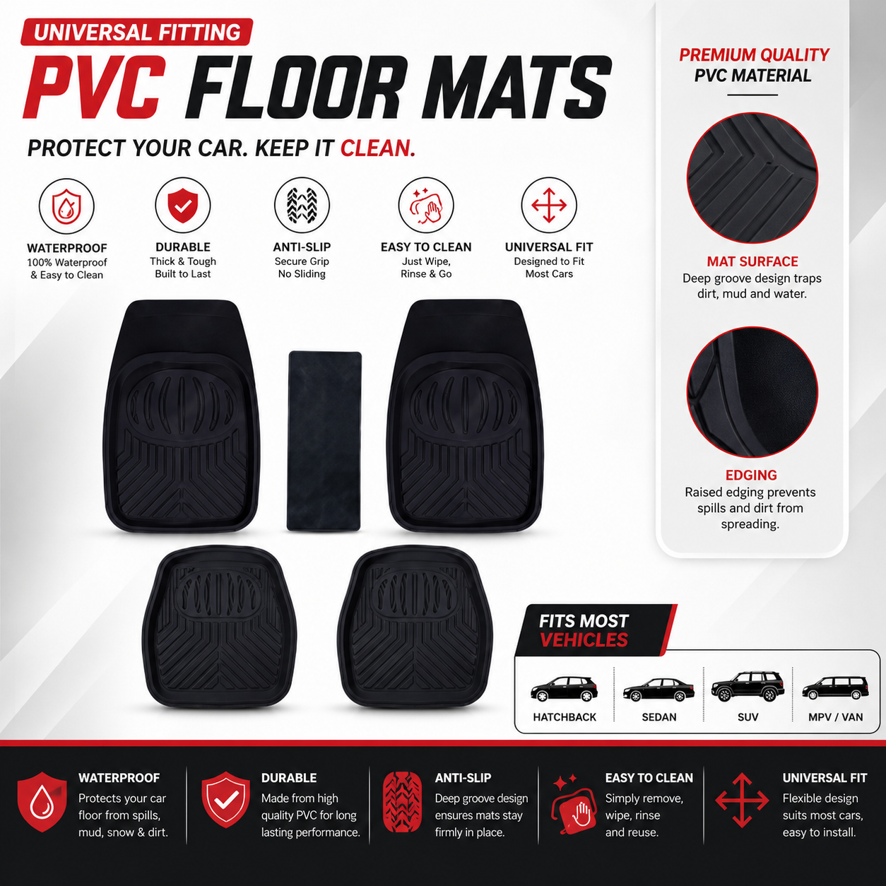 Universal 077 PVC Diamond Series Car Floor Mat