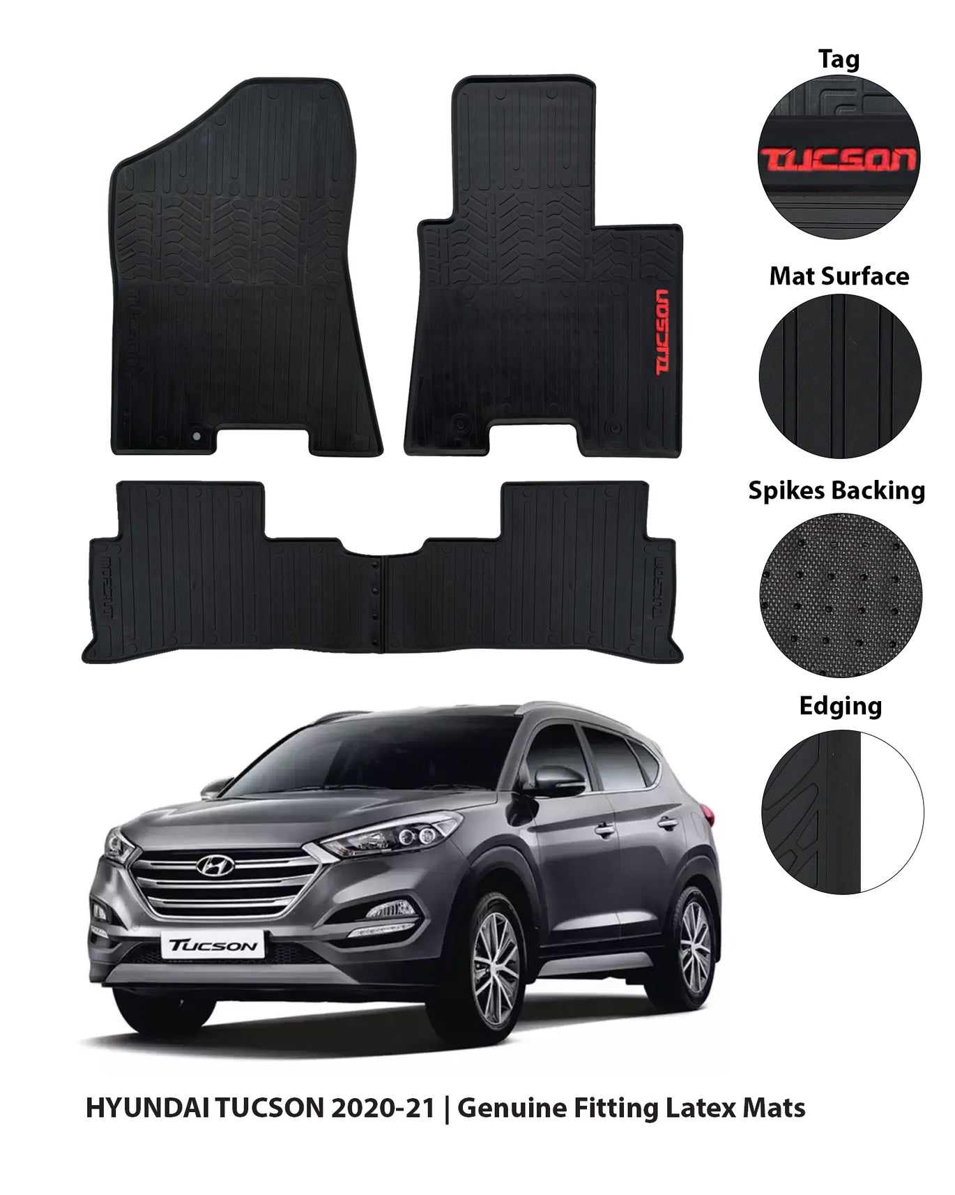 Hyundai Tucson 2019-2024 Latex Rubber PVC Floor Mats – Custom Fit Waterproof Heavy Duty
