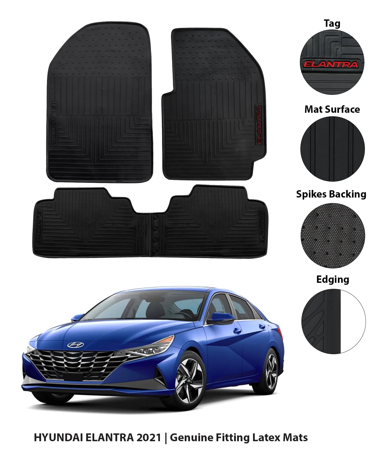Hyundai Elantra 2021-2024 Latex Rubber Car Floor Mat